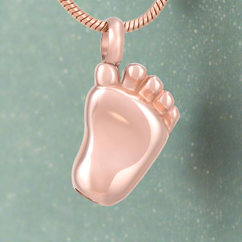 Baby Foot Cremation Urn Necklace Cremation Necklace Cherished Emblems Rose Gold 