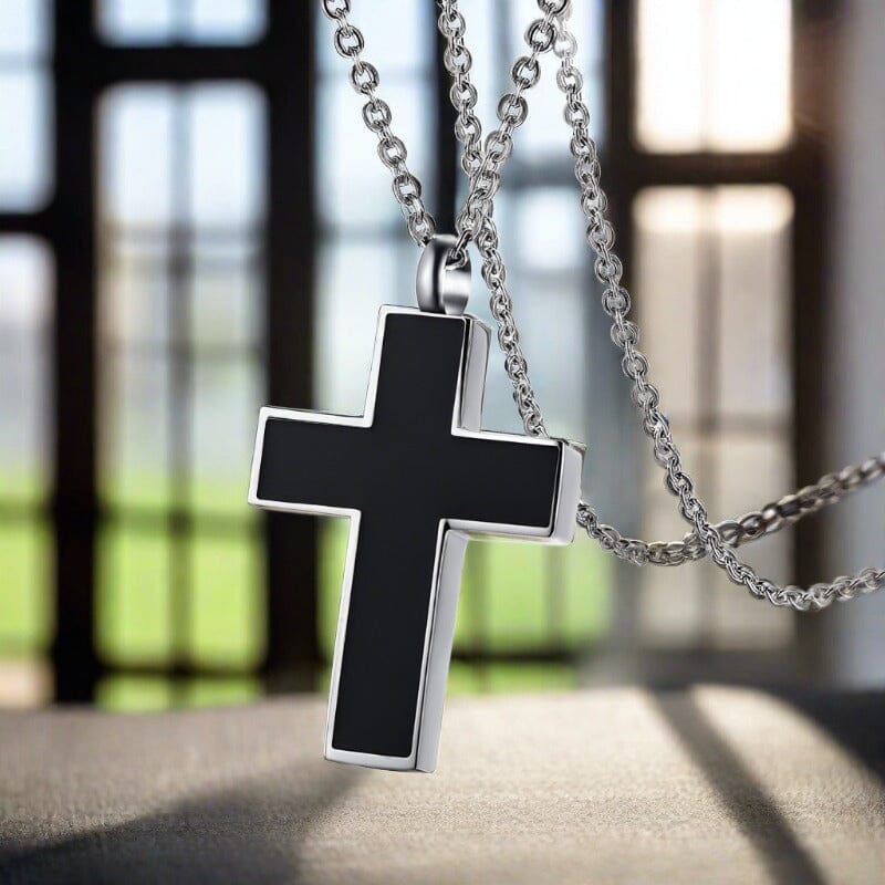 Black Cross Cremation Urn Necklace Cremation Necklace Cherished Emblems Black 