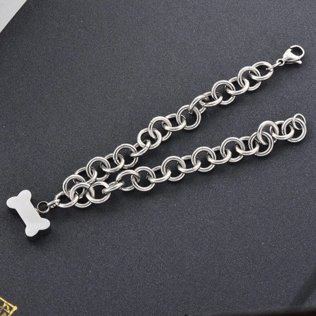 Dog bone cremation bracelet for pet ashes, stainless steel