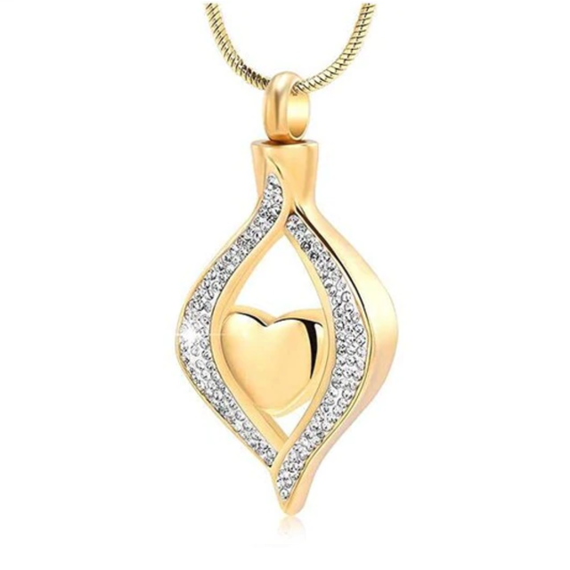 gold heart teardrop urn necklace