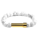 Howlite natural stone cremation bracelet with gold ash chamber