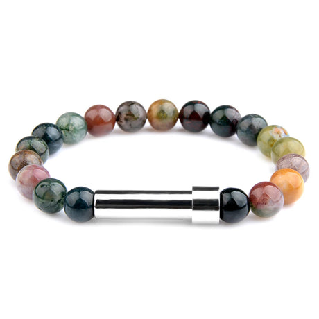 India Agate natural stone cremation bracelet with silver ash chamber