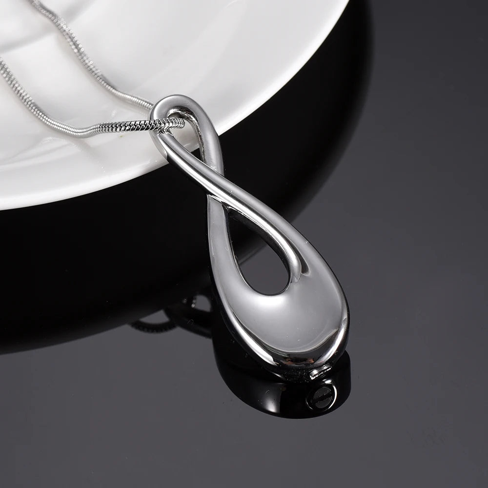 Silver Infinity Teardrop Shaped Cremation Urn Necklace Cremation Necklace Cherished Emblems 