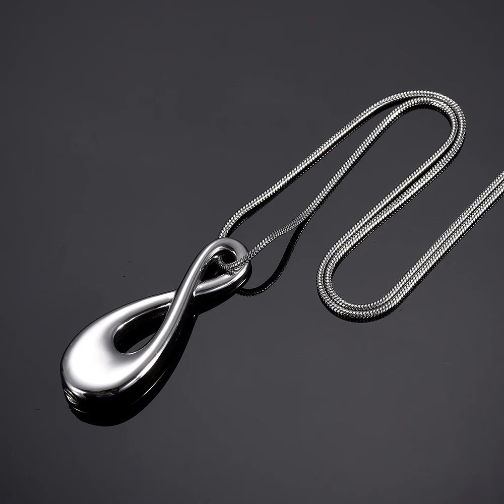 Silver Infinity Teardrop Shaped Cremation Urn Necklace Cremation Necklace Cherished Emblems 