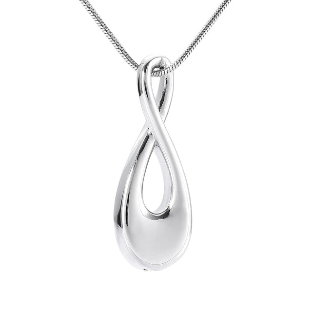 Silver Infinity Teardrop Shaped Cremation Urn Necklace Cremation Necklace Cherished Emblems Silver 