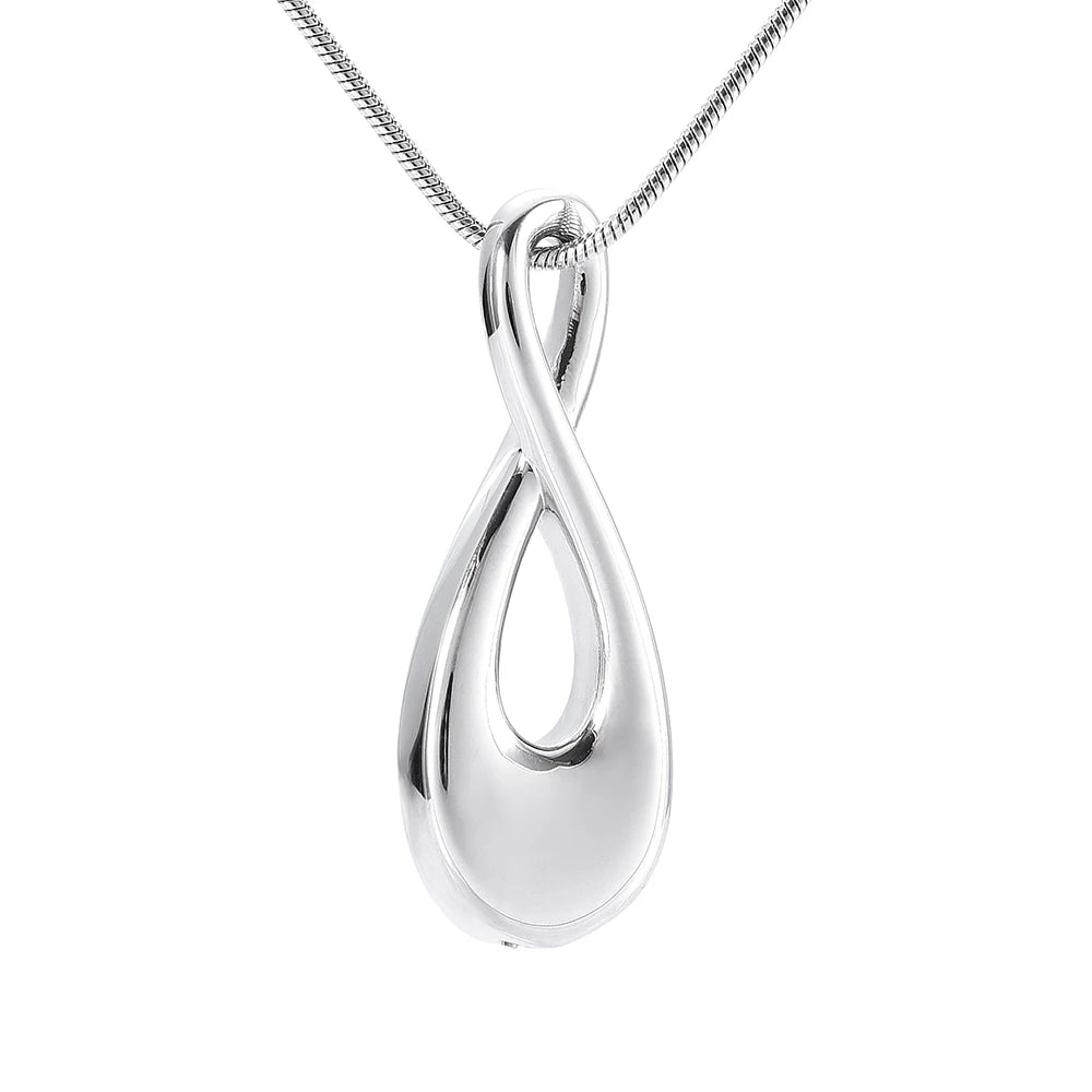 Silver Infinity Teardrop Shaped Cremation Urn Necklace Cremation Necklace Cherished Emblems Silver 