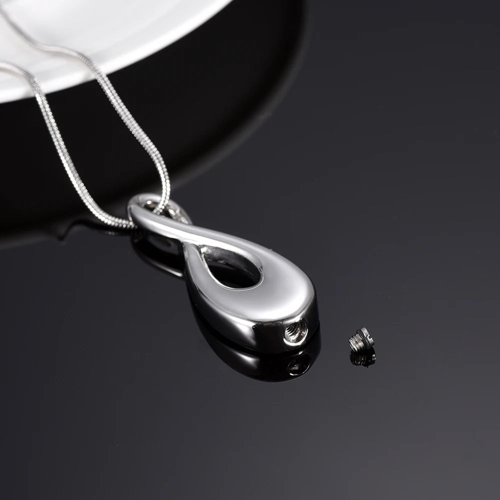 Silver Infinity Teardrop Shaped Cremation Urn Necklace Cremation Necklace Cherished Emblems 