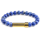 Lapis Lazuli natural stone cremation bracelet with gold ash chamber