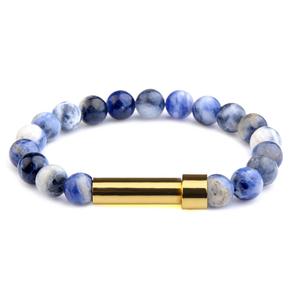 New Orchid Grain natural stone cremation bracelet with gold ash chamber