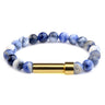 New Orchid Grain natural stone cremation bracelet with gold ash chamber