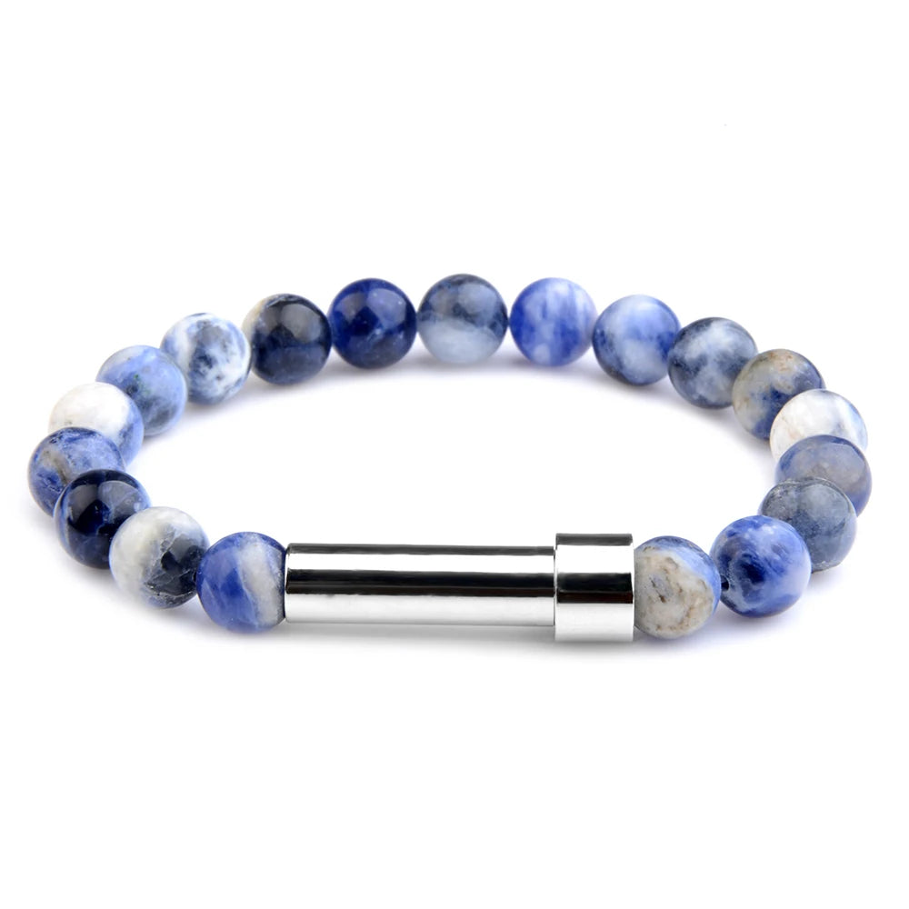 New Orchid Grain natural stone cremation bracelet with silver ash chamber