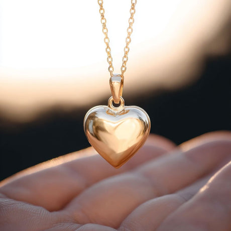 Gold/Silver Highly Polished Heart Cremation Urn Necklace Cremation Necklace Cherished Emblems Gold 