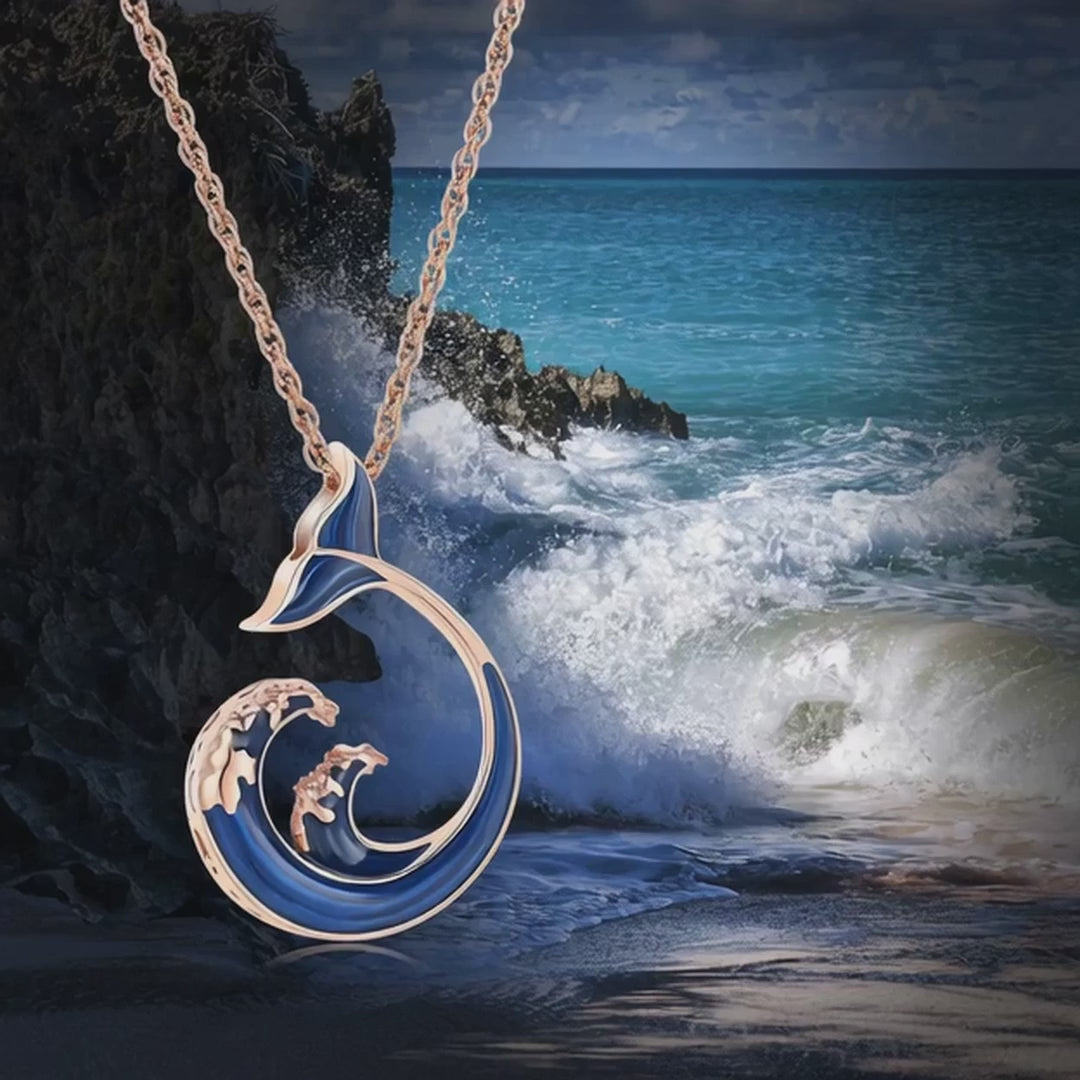 Mermaid Tail & Ocean Wave Cremation Necklace