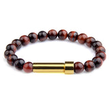 Red Tiger Eye natural stone cremation bracelet with gold ash chamber