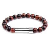 Red Tiger Eye natural stone cremation bracelet with silver ash chamber