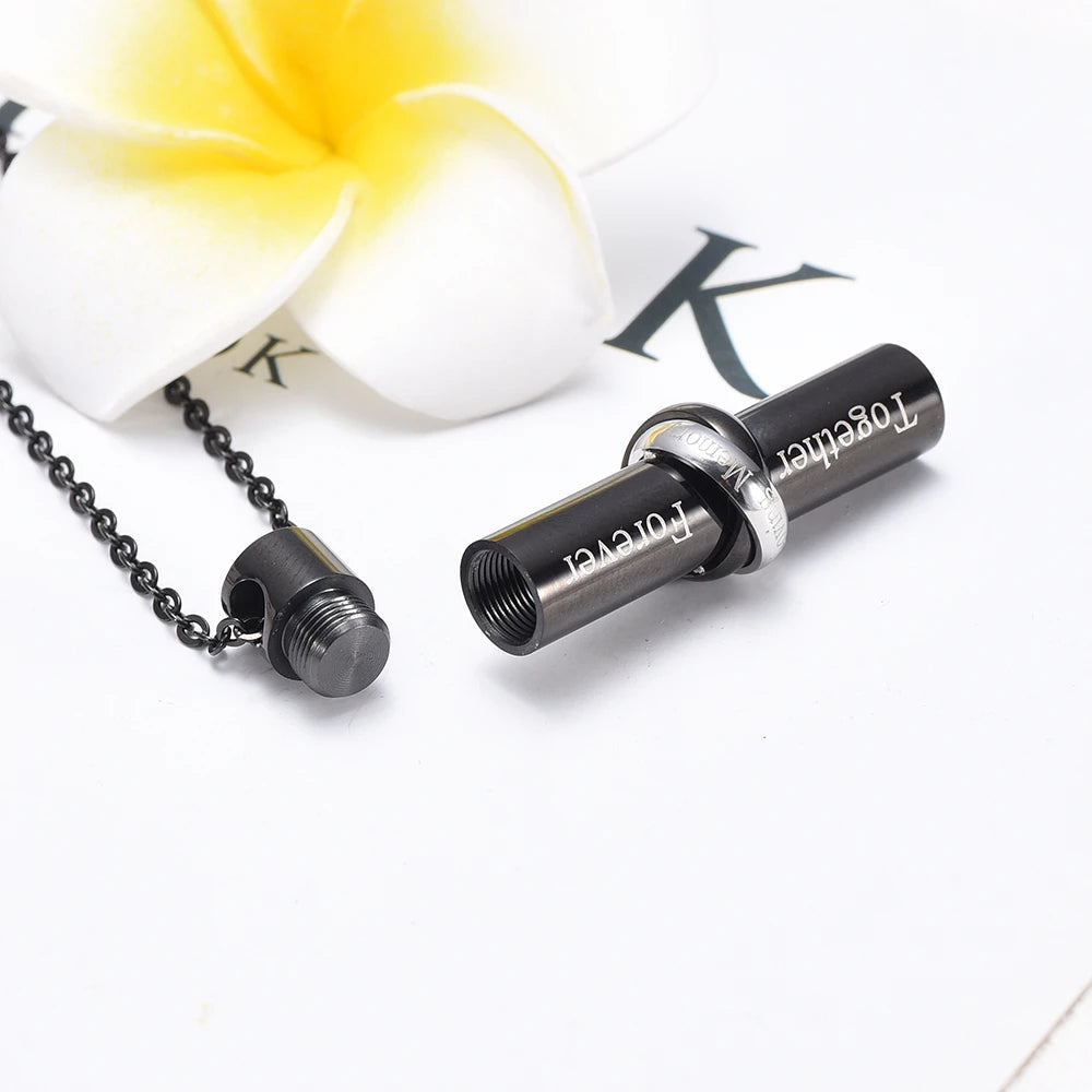 Cylinder Cremation Urn Necklace With Infinity Band Engraved "Together Forever In Loving Memory" Cremation Necklace Cherished Emblems 