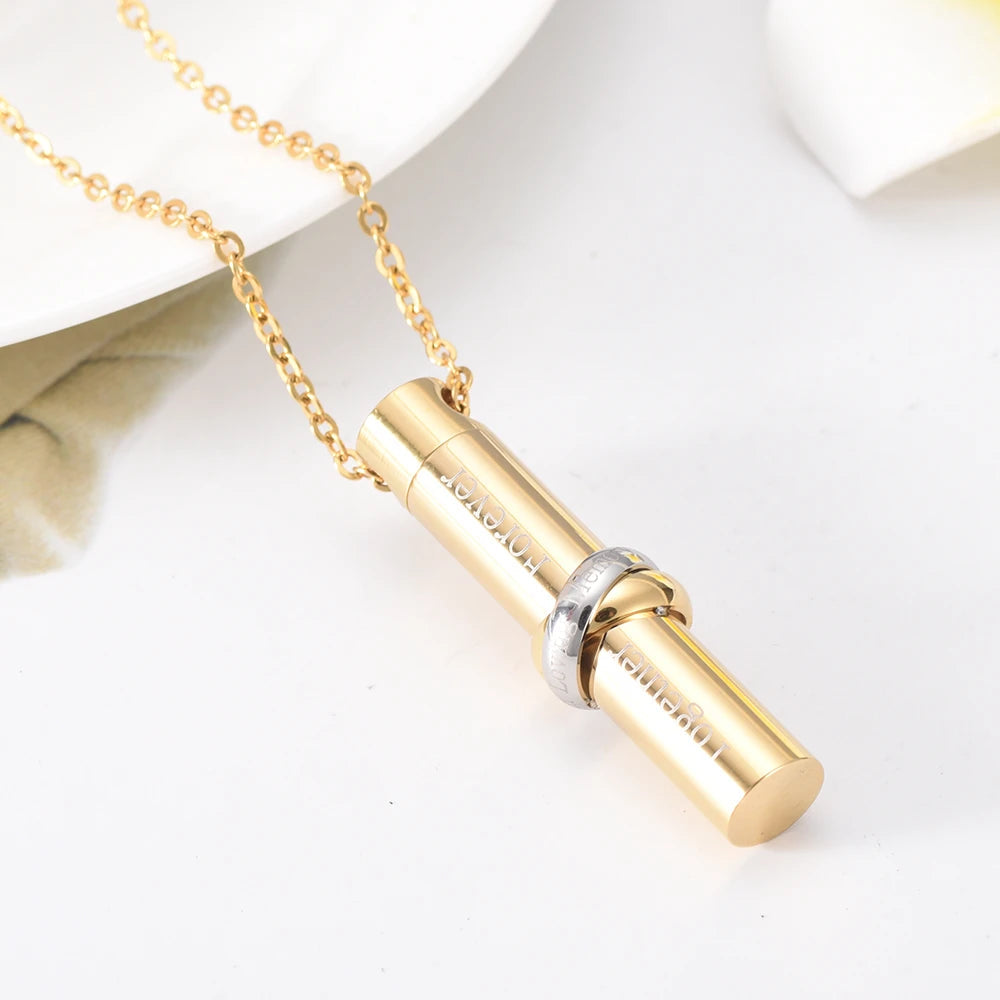 Cylinder Cremation Urn Necklace With Infinity Band Engraved "Together Forever In Loving Memory" Cremation Necklace Cherished Emblems 