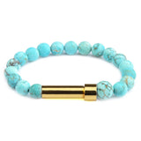 Turquoise natural stone cremation bracelet with gold ash chamber