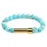 Turquoise natural stone cremation bracelet with gold ash chamber