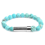 Turquoise natural stone cremation bracelet with silver ash chamber