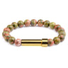 Unakite natural stone cremation bracelet with gold ash chamber