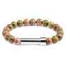 Unakite natural stone cremation bracelet with silver ash chamber