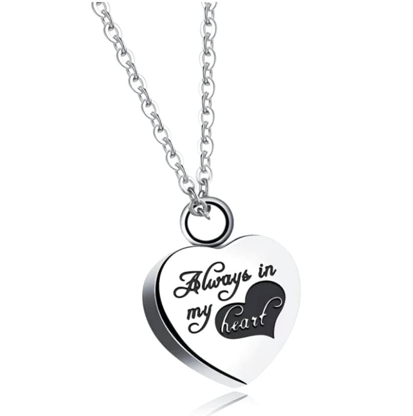 Heart Engraved With "Always In My Heart" Cremation Necklace Cherished Emblems 