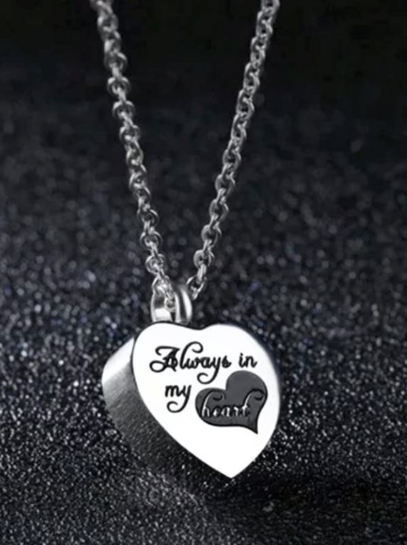 Heart Engraved With "Always In My Heart" Cremation Necklace Cherished Emblems 