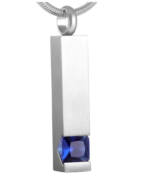 Silver Square Column With Rhinestone Cremation Urn Necklace Cremation Necklace Cherished Emblems Sapphire 
