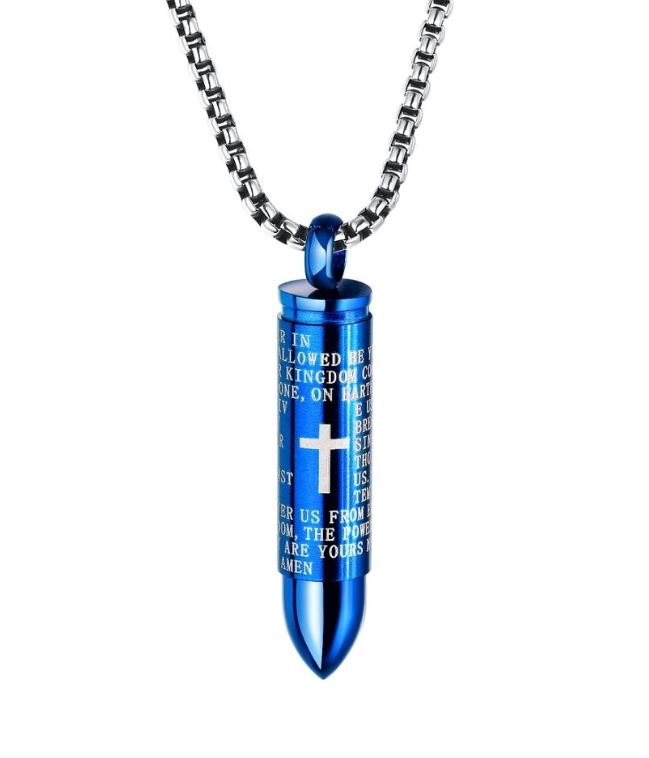 Bullet Engraved With Cross The Lord's Prayer Ash Urn Necklace