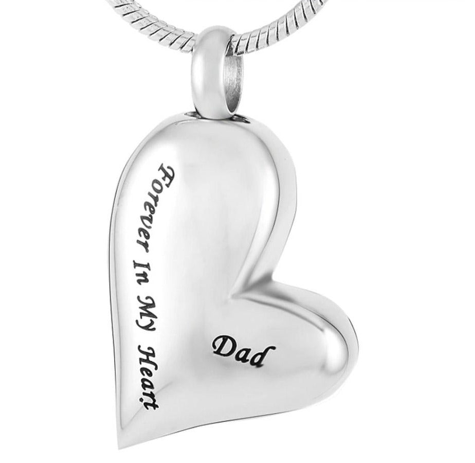 Small Silver Heart Cremation Urn Necklace Engraved with 'Dad' - Stainl –  Eternal Keepsake