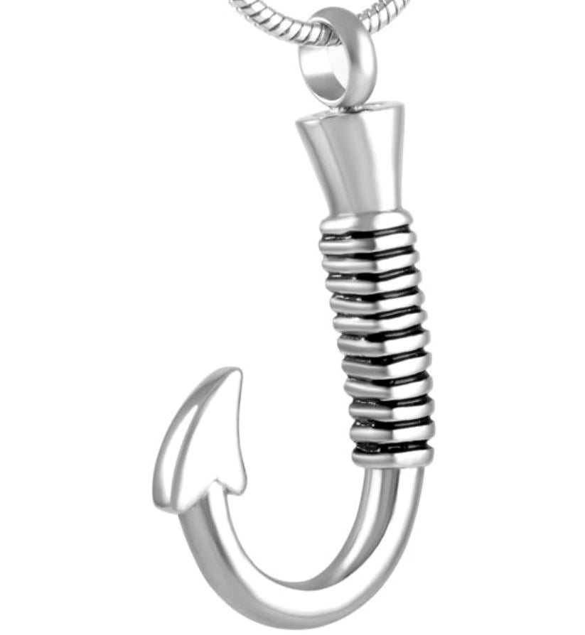 Silver Fish Hook Cremation Ash Necklace