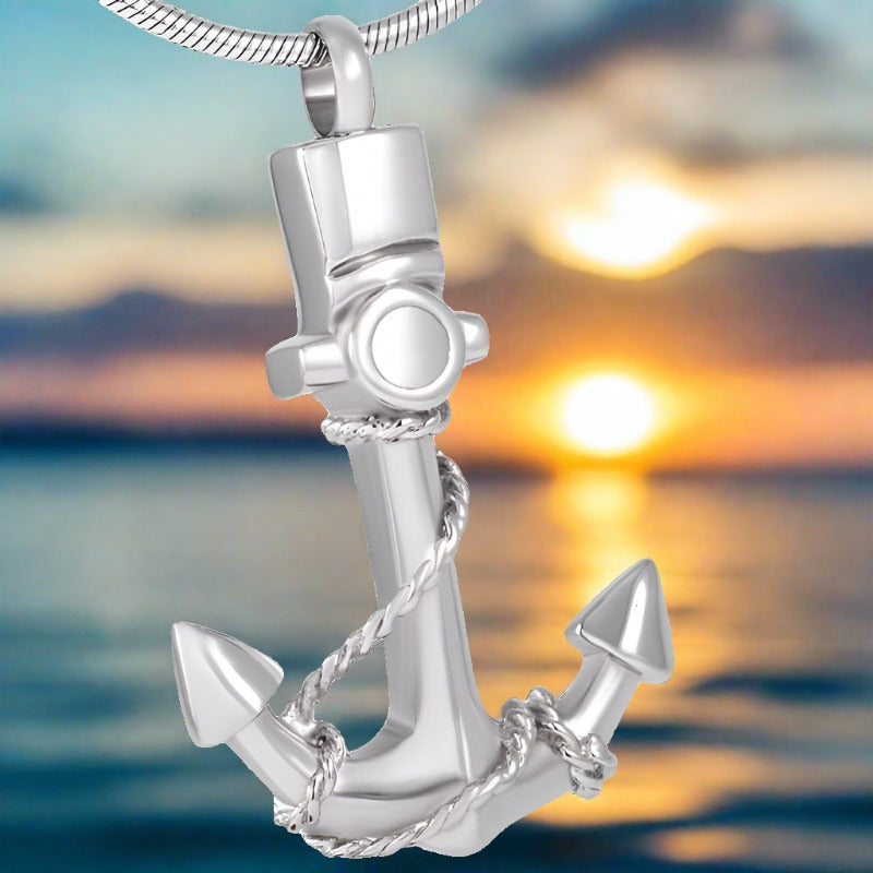 Anchor Cremation Urn Necklace Cherished Emblems Silver necklace box funnel 
