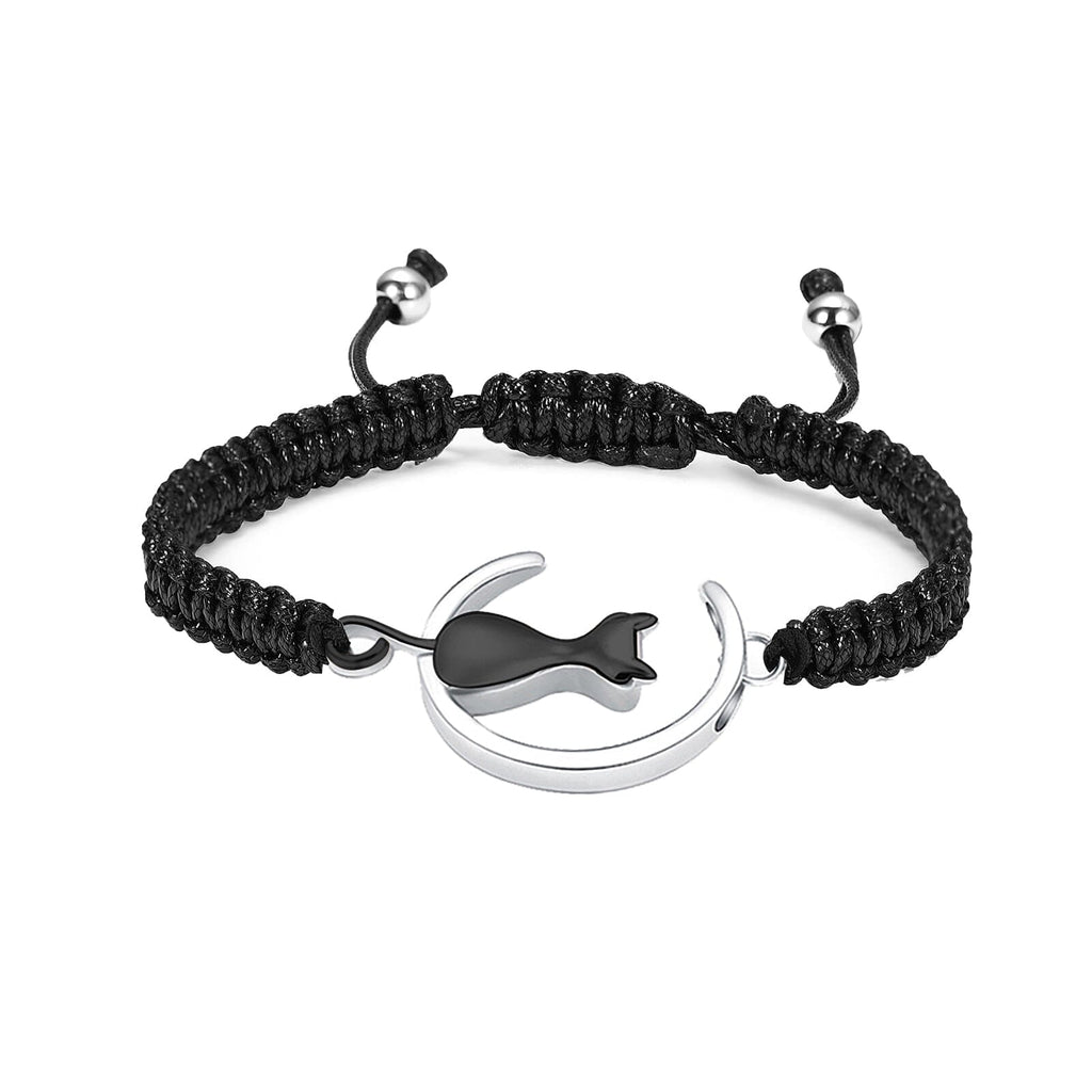 Cat & Moon Adjustable Urn Bracelet bracelet Cherished Emblems Silver with Black 