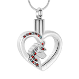 Unicorn Heart Cremation Urn Necklace with Rhinestones Cremation Necklace Cherished Emblems Sliver 