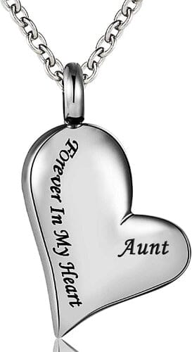 Heart Shaped Cremation Urn Necklace Engraved With "Forever In My Heart" Cremation Necklace Cherished Emblems Aunt 