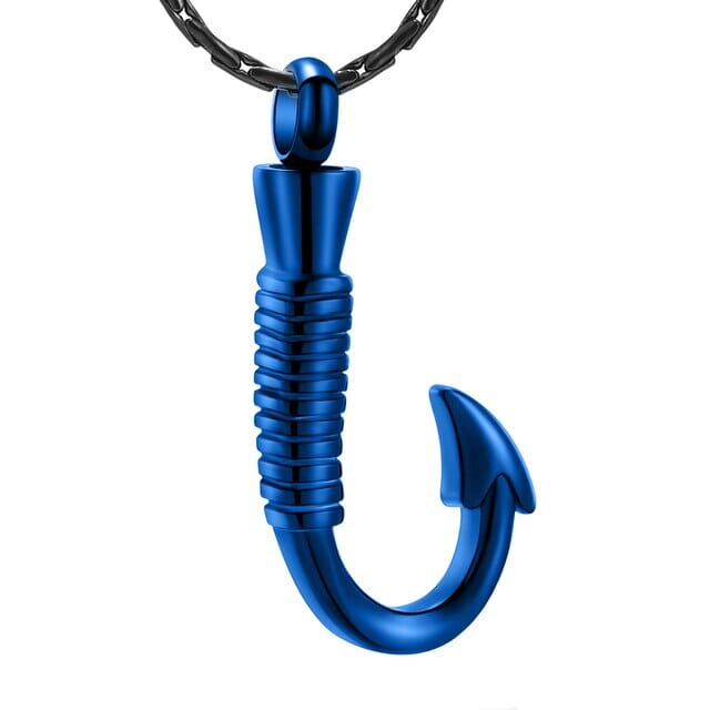 Fish Hook Urn Cremation Jewelry - Ash Necklace - Cherished Emblems Blue