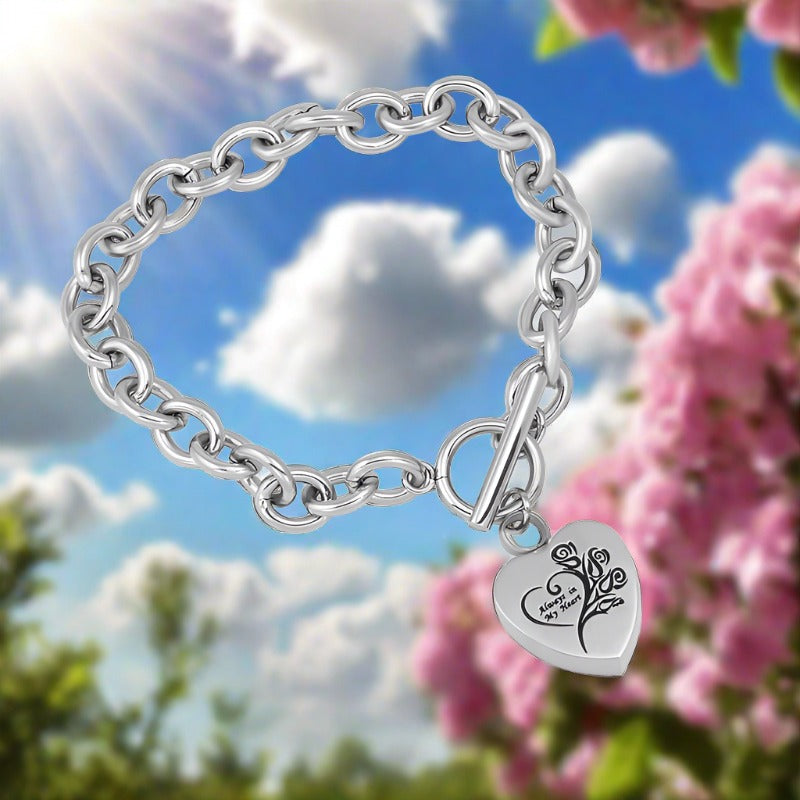 Bracelet Urne Pour Cendres Avec Médaillon Cœur – Toujours Dans Mon Cœur – Personnalisable Pour Garder Un être Cher Près De Soi