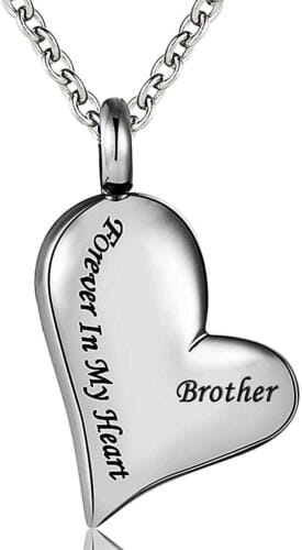 Heart Shaped Cremation Urn Necklace Engraved With "Forever In My Heart" Cremation Necklace Cherished Emblems Brother 