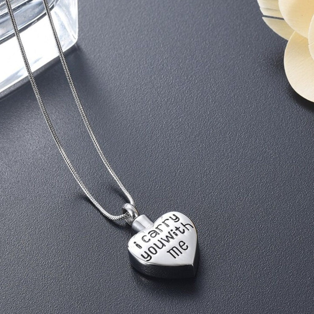 "I Carry You With Me" Heart Cremation Necklace Cremation Necklace Cherished Emblems 