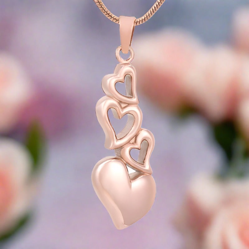 Cremation Necklace - 4 Heart Cremation Urn Necklace