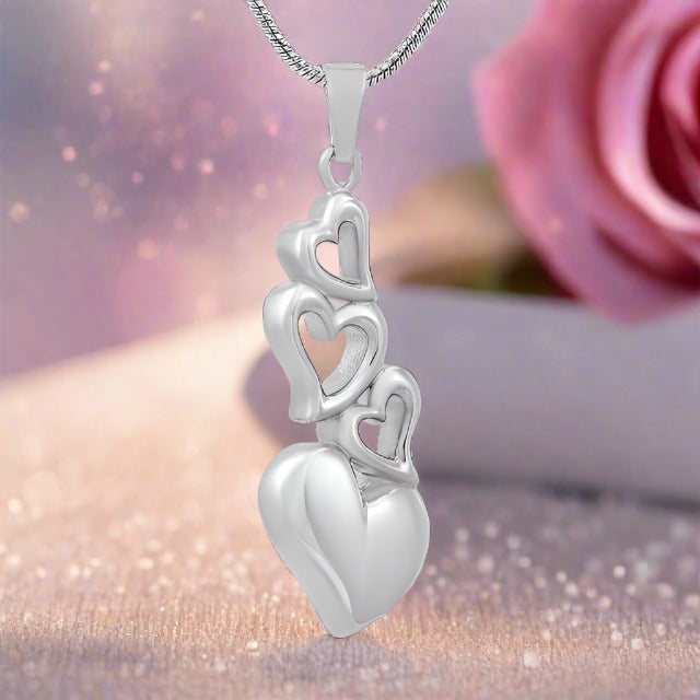 Cremation Necklace - 4 Heart Cremation Urn Necklace