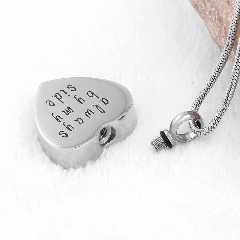 Cremation Necklace - "Always By My Side' Engraved Silver Heart Cremation Urn Necklace