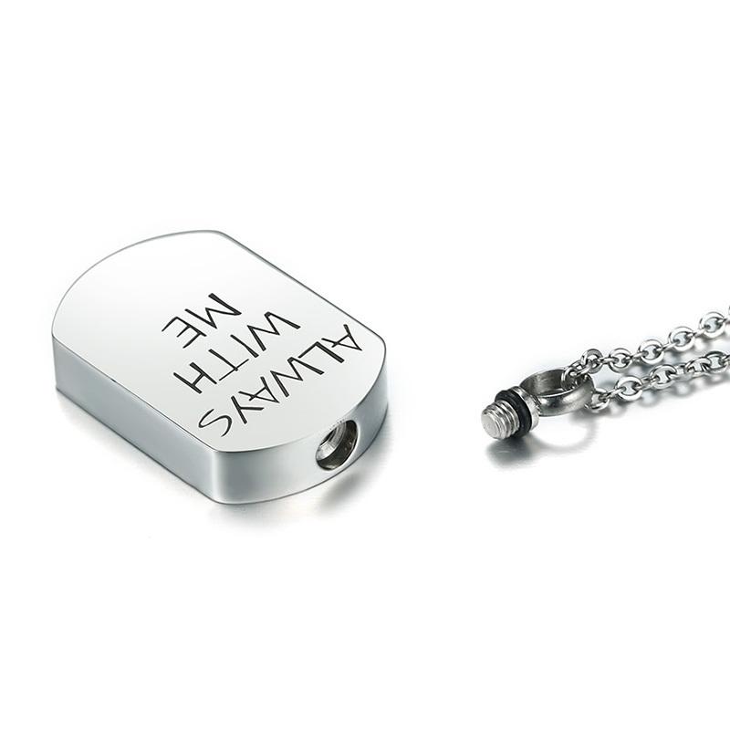 Cremation Necklace - "Always With Me" Silver Dog Tag Cremation Necklace