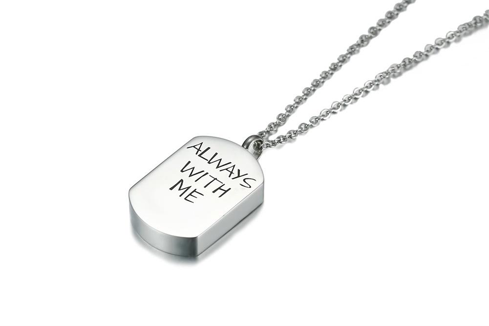 Cremation Necklace - "Always With Me" Silver Dog Tag Cremation Necklace