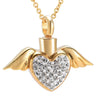 Cremation Necklace - Angel Wings And Rhinestones Heart Cremation Urn Necklace