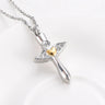 Cremation Necklace - Angel Wings Cross & Heart With Gemstones Cremation Urn Necklace