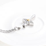 Cremation Necklace - Angel Wings Cross & Heart With Gemstones Cremation Urn Necklace