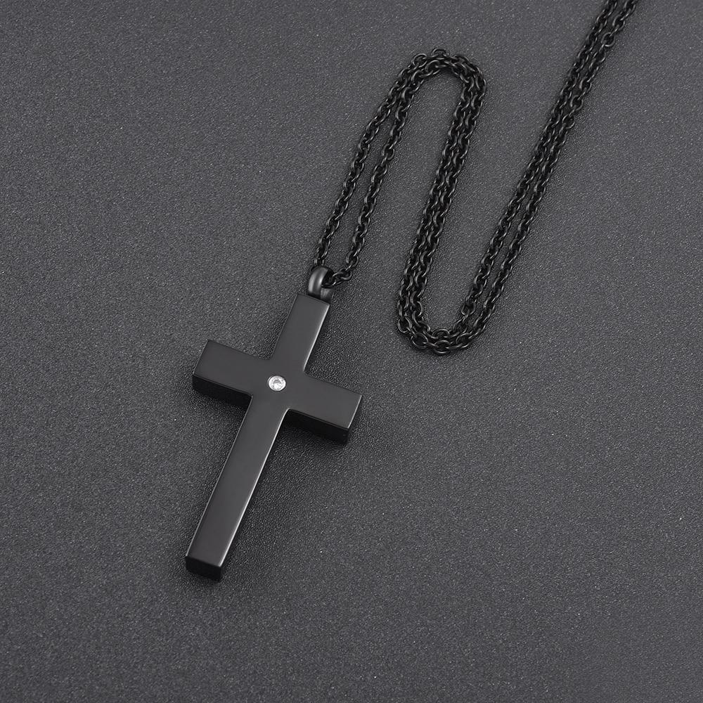 Cremation Necklace - Black Classic Design Cross Cremation Urn Necklace With Rhinestone