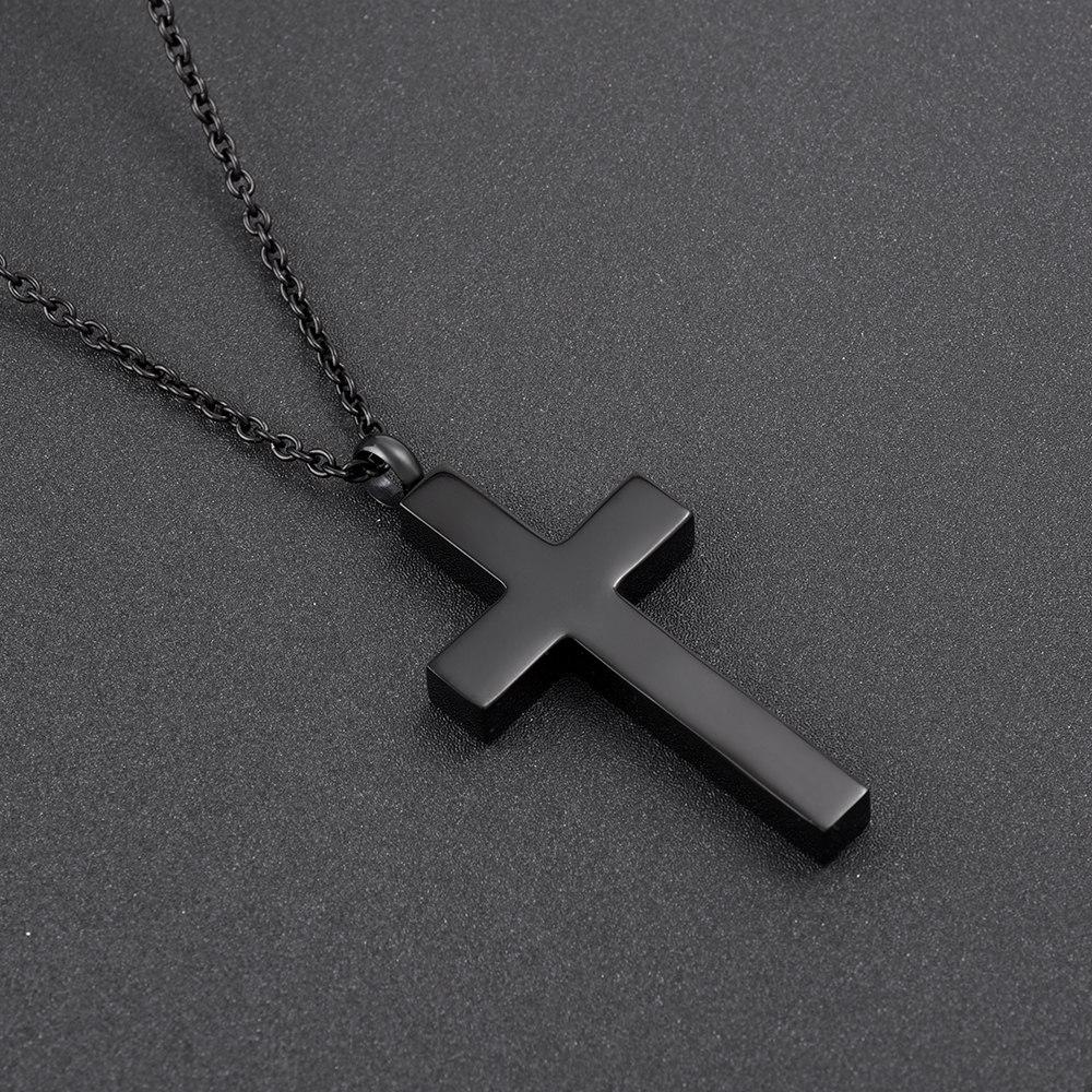 Cremation Necklace - Black Classic Design Cross Cremation Urn Necklace With Rhinestone